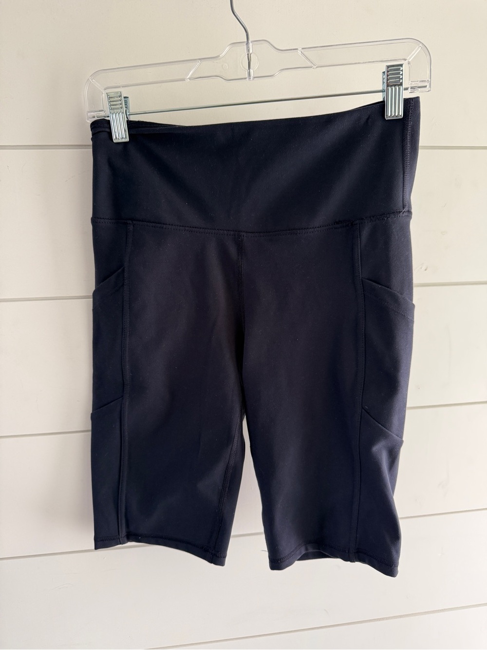 Marika Navy Blue High-Waist Bike Shorts with Side Pockets